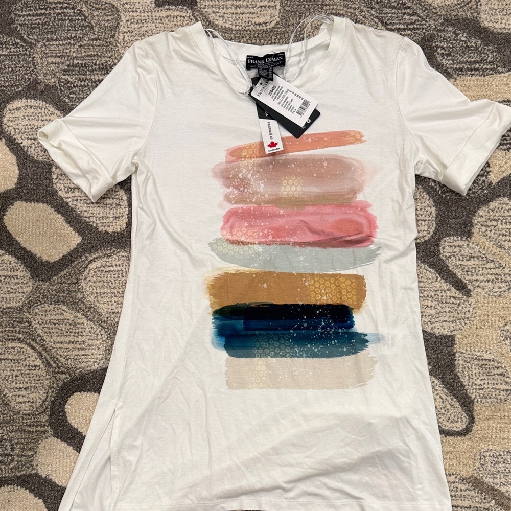 Frank Lyman Design White Multicolor Brushstroke Tee
